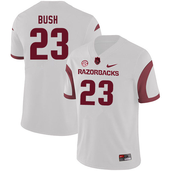 Men #23 Devin Bush Arkansas Razorbacks College Football Jerseys Sale-White - Click Image to Close